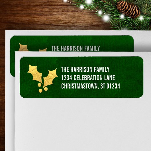 Étiquette Gold Foil Holly Noël personnalisé