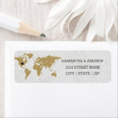 Étiquette Gold Foil World Map Mariage Adresse de retour (En situation)