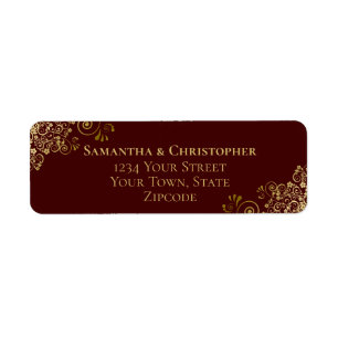 Étiquette Gold Frills Auburn Brown Mariage Adresse de retour