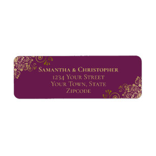 Étiquette Gold Frills Cassis Purple Mariage Adresse de retou
