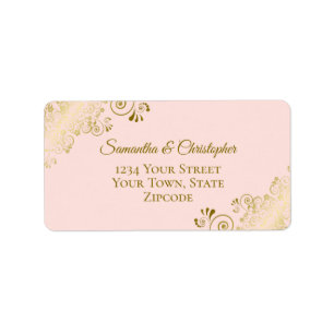 Étiquette Gold Frills on Blush Pink Elegant Wedding Adresse