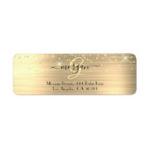 Étiquette Gold Glitter & Monogram, Black Script Name Address (Devant)