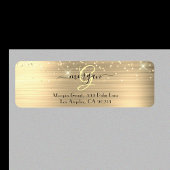Étiquette Gold Glitter & Monogram, Black Script Name Address