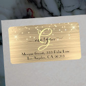 Étiquette Gold Glitter & Monogram, Black Script Name Address