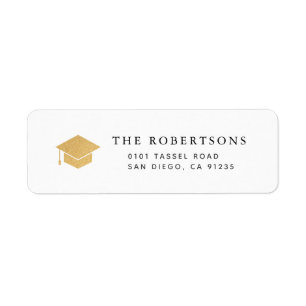 Étiquette Gold Graduation Cap Chic White Adresse de retour