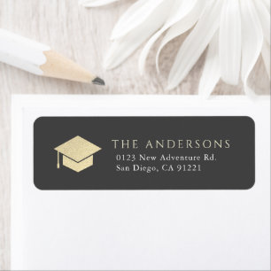 Étiquette Gold Graduation Cap gris foncé Adresse de retour