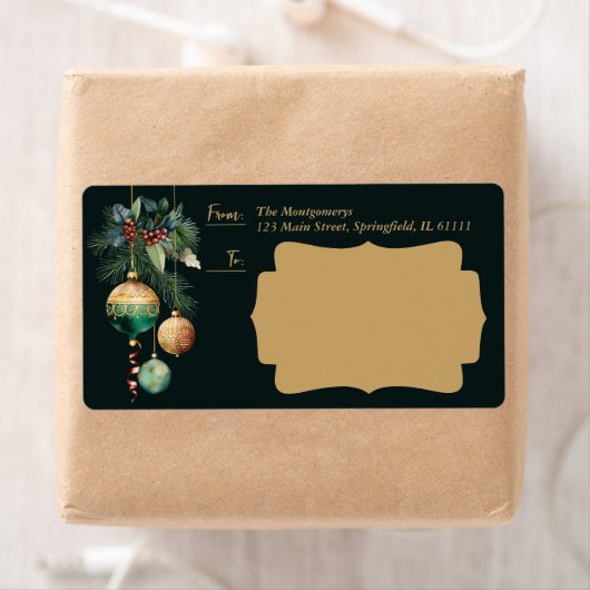 Étiquette Gold Green Christmas Ornaments Shipping (En situation)