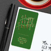 Étiquette Gold Happy Holidays Green Return Address