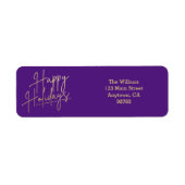 Étiquette Gold Happy Holidays Purple Return Address (Devant)