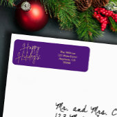 Étiquette Gold Happy Holidays Purple Return Address
