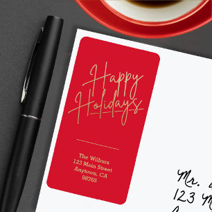 Étiquette Gold Happy Holidays Red Return Adresse