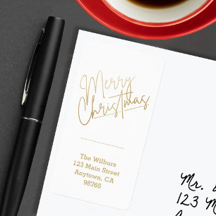 Étiquette Gold Joyeux Noël sur Blanc Adresse de retour