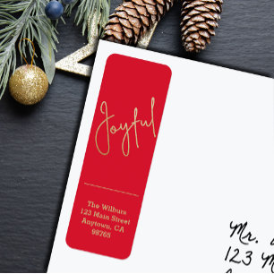 Étiquette Gold JOYFUL sur Red Christmas Adresse de retour