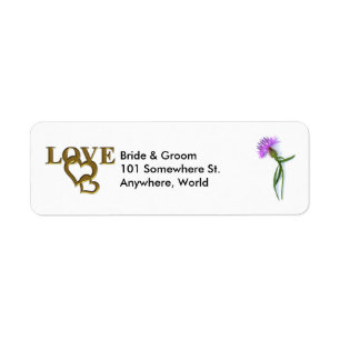 Étiquette Gold Love Hearts & Purple Thistle Adresse de retou
