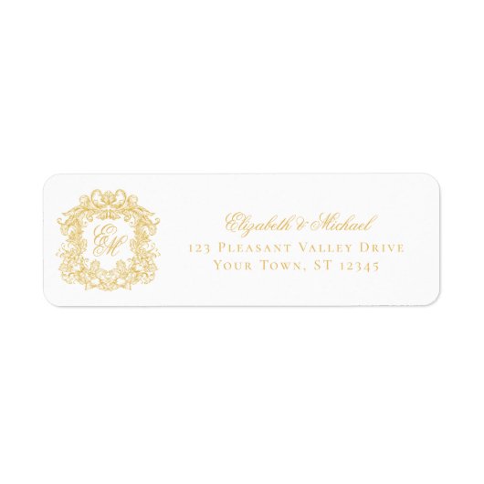 Étiquette Gold Monogram Crest Wedding Return Address (Devant)