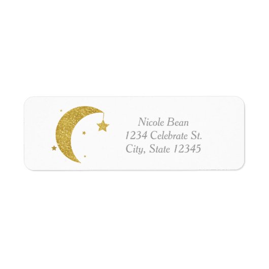 Étiquette Gold Moon & Stars Baby shower White Invitation (Devant)