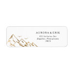 Étiquette Gold Mountain Return Address Label<br><div class="desc">This gold mountain return address label is perfect for your elegant boho mountain forest wedding. Designed with a golden mountain landscape featuring simple birds in flight. It's just what you're looking for to complete your unique modern destination wedding.</div>