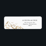Étiquette Gold Mountain Return Address Label<br><div class="desc">This gold mountain return address label is perfect for your elegant boho mountain forest wedding. Designed with a golden mountain landscape featuring simple birds in flight. It's just what you're looking for to complete your unique modern destination wedding.</div>