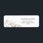 Étiquette Gold Mountain Return Address Label<br><div class="desc">This gold mountain return address label is perfect for your elegant boho mountain forest wedding. Designed with a golden mountain landscape featuring simple birds in flight. It's just what you're looking for to complete your unique modern destination wedding.</div>