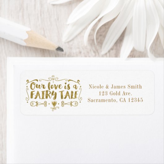 Étiquette Gold NOTRE AMOUR EST UN Faire-part de mariage FAIR (En situation)