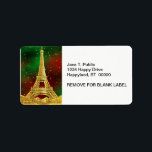 Étiquette Gold Paris Skyline #2 Christmas Starry<br><div class="desc">Golden Paris France Skyline #2, Festive Christmas Red and Green Starry Sky ========= Invitations et accessoires personnalisables sur le thème parisien avec une tour Eiffel stylisée de couleur dorée contre un ciel festif de Noël étoilé rouge et vert Ce produit fait partie d'une suite de designs assortis et coordonnés qui...</div>