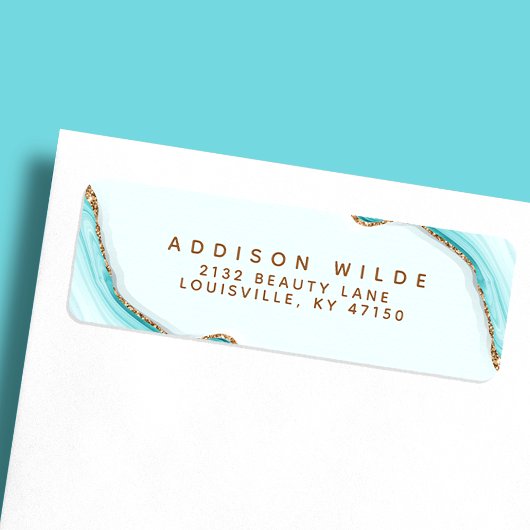 Étiquette Gold Parties scintillant Blue Marble Agate Adresse