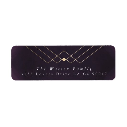 Étiquette Gold Purple Elegance Diamant Geo Déco Mariage (Devant)