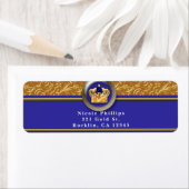 Étiquette Gold & Royal Blue Crown Invitation de fête d'anniv (En situation)