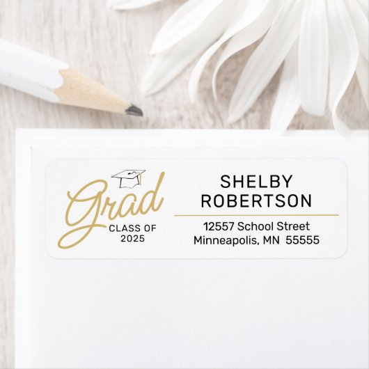Étiquette Gold Script Class of 2025 Grad (En situation)