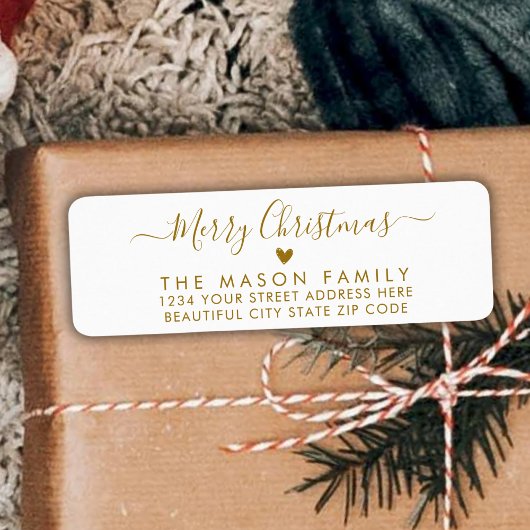 Étiquette Gold Script Coeur Noël Adresse de retour Label