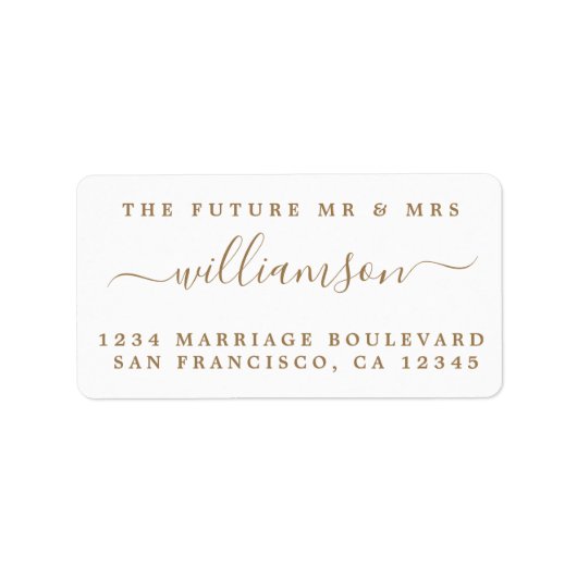 Étiquette Gold Script Future M. Mme Mariage Adresse de retou (Devant)