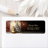 Étiquette Gold Snowman Christmas Tree Return Address Label (En situation)