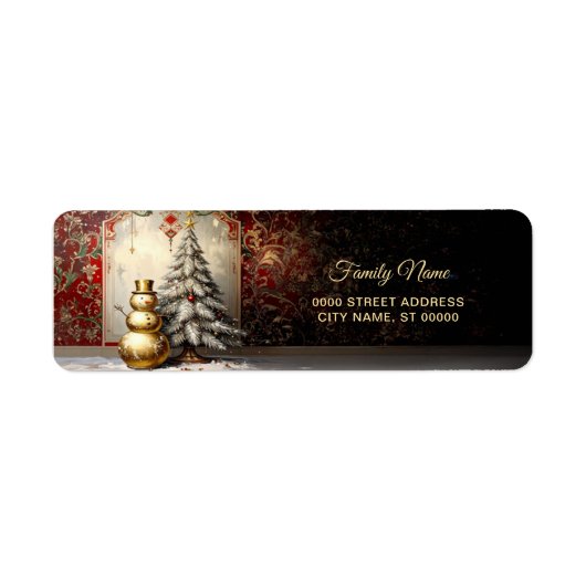Étiquette Gold Snowman Christmas Tree Return Address Label (Devant)