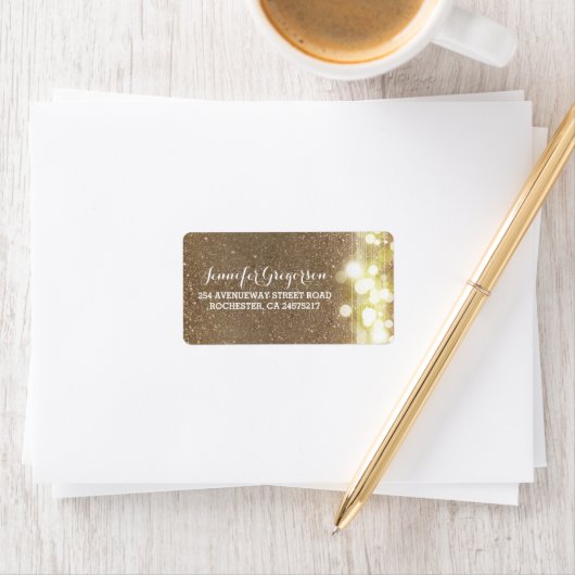 Étiquette Gold String Lights Mariage chic (En situation)