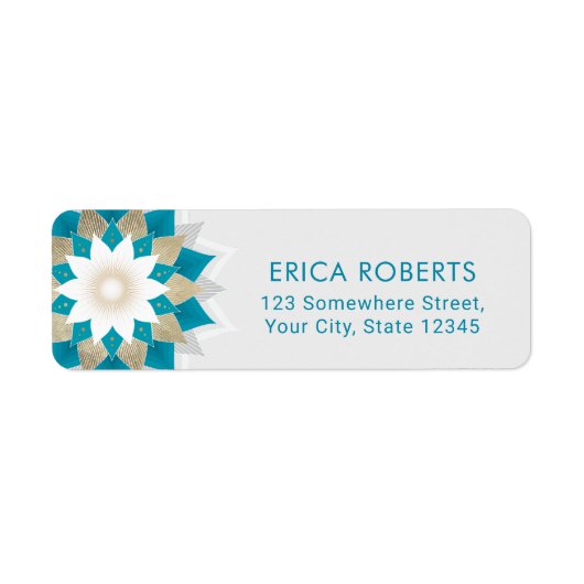 Étiquette Gold & Turquoise Lotus Flower Mandala Elegant (Devant)