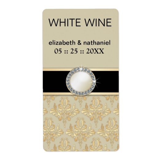 Étiquette Golden Damask w Brooch Wedding Favoriser les Étiqu (Devant)