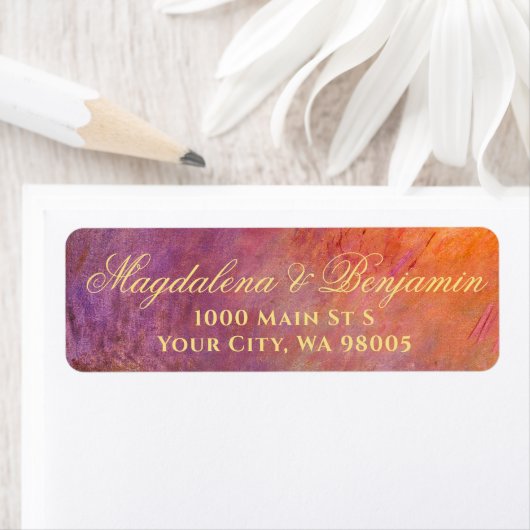 Étiquette Golden Orange Purple Sunset Sky Monet Art Wedding (En situation)