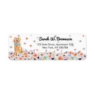 Étiquette Golden Retriever Chien bowtie et fleurs de printem