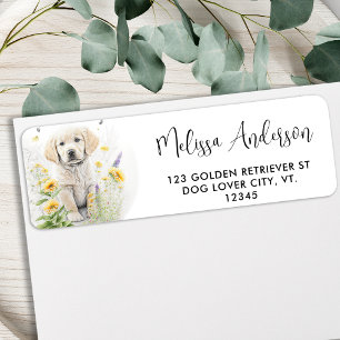 Étiquette Golden Retriever Chien Puppy Flowers Adresse de re