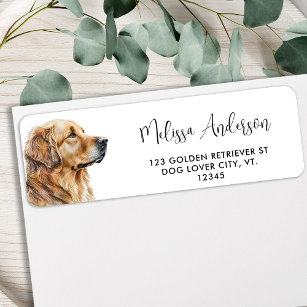 Étiquette Golden Retriever Dog Pet Watercolor Adresse de ret