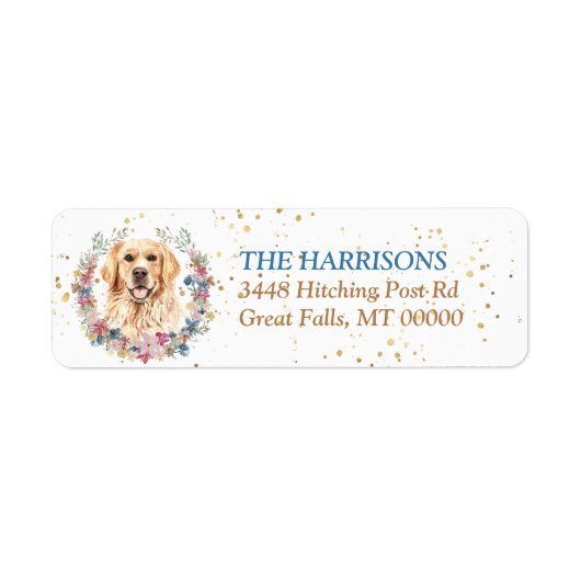 Étiquette Golden Retriever Dog Spring Flowers Wreath (Devant)