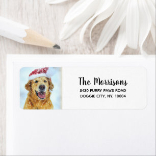 Étiquette Golden Retriever Santa Hat, Adresse de retour pers
