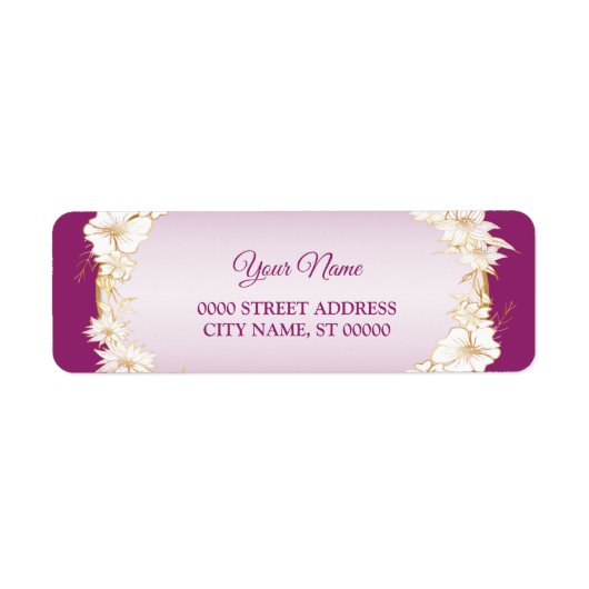 Étiquette Golden White Floral Pink Wedding Return Address (Devant)