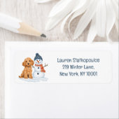 Étiquette Goldendoodle d'hiver Chien Bonhomme de neige migno (En situation)