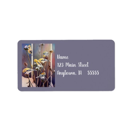 Étiquette Goldfinches & Confleur séché Aquarelle Art (Devant)