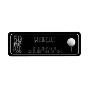 Étiquette Golf 50e Anniversaire Adresse Par-Tee Noire Élégan