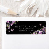 Étiquette Goth Purple & Black Moody Florals Quinceañera (En situation)