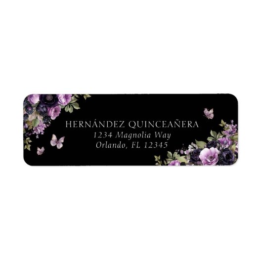 Étiquette Goth Purple & Black Moody Florals Quinceañera (Devant)