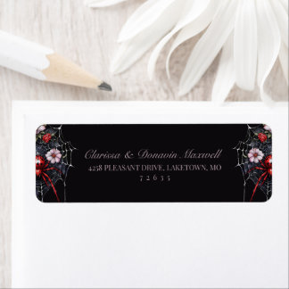Étiquette Gothic Red Black Floral Spider Web Return Address