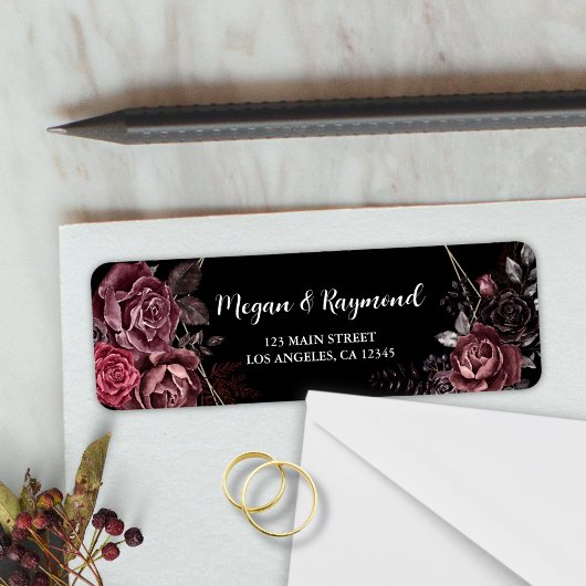 Étiquette Gothique Black Dark Florals Mariage Adresse de ret